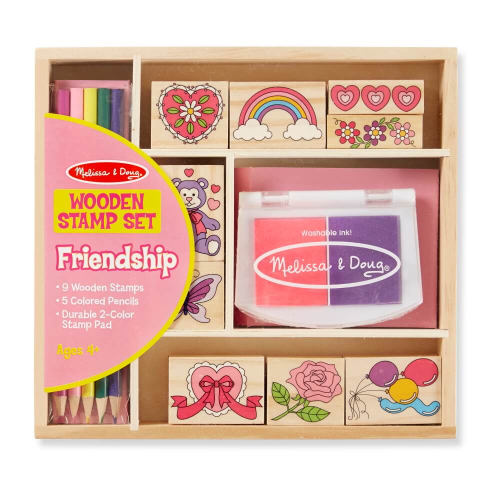 סרטון - סט חותמות עץ ידידות ואהבה melissa&doug  מליסה ודאג  friendship stamp set