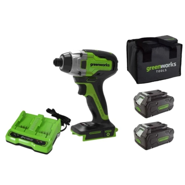 סט מברגת אימפקט 24V Brushless+2 סוללות 2.0Ah+מטען כפול Greenworks &lrm;97946/5