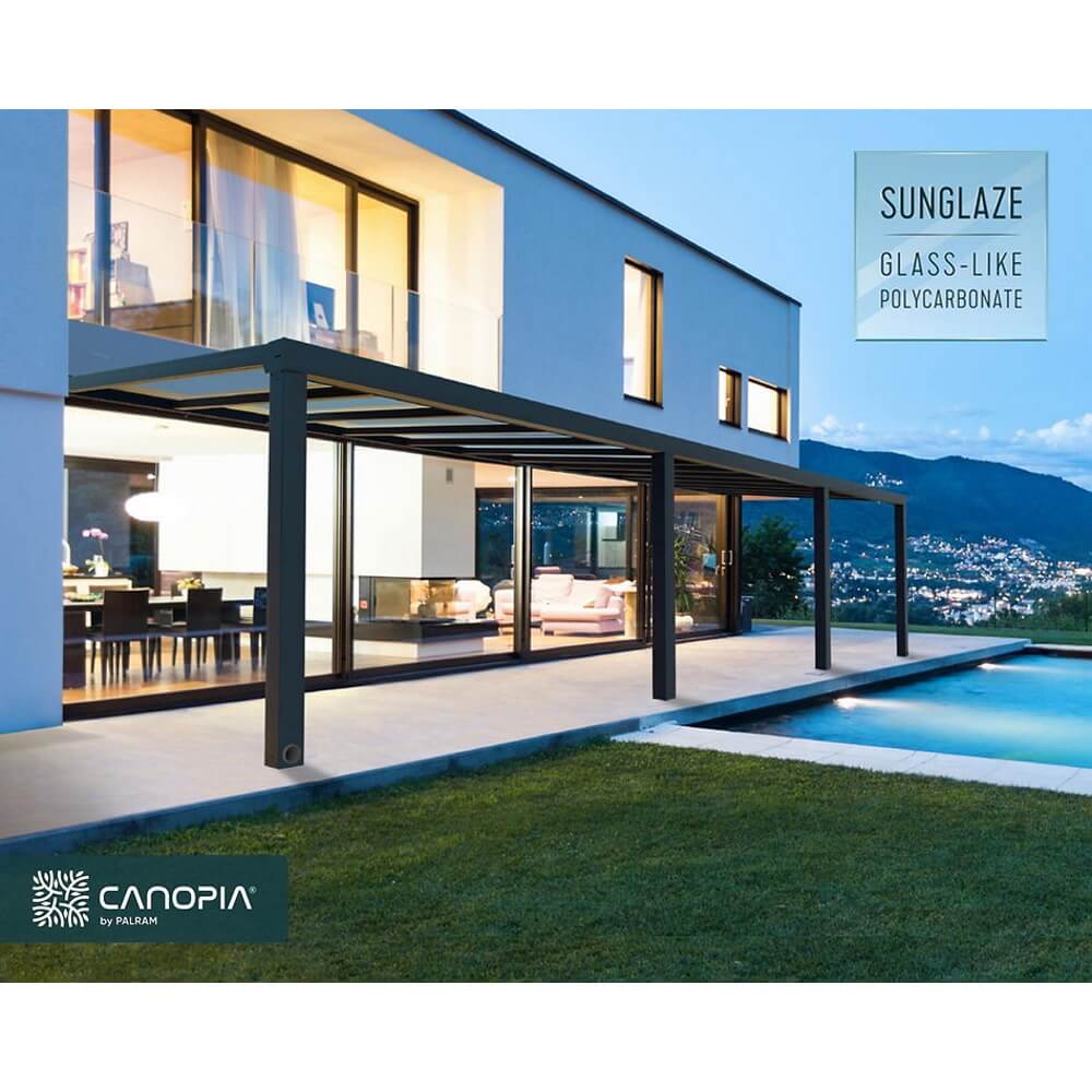 פרגולה אלומיניום 3.4X9.5 כולל קירוי שקוף Canopia &lrm;Stockholm אפור 3.4X9.5