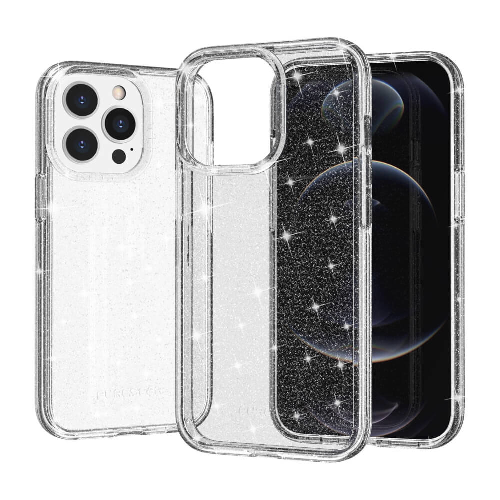 כיסוי אחורי שקוף מנצנץ PureGear &lrm;iPhone 15 Pro Max - Slim Shell Pro שקוף מנצנץ