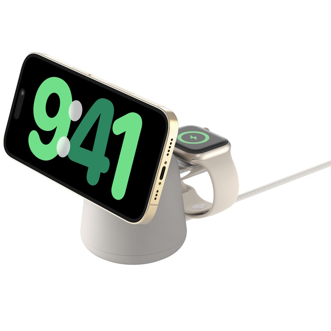 מעמד טעינה אלחוטי 2 ב-1 Belkin &lrm;BoostCharge Pro MagSafe לבן