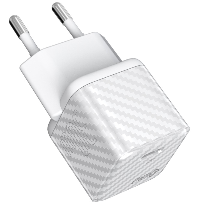 ראש מטען 30W כולל כבל Energy Type C To C &lrm;Carbon GaN Nano לבן