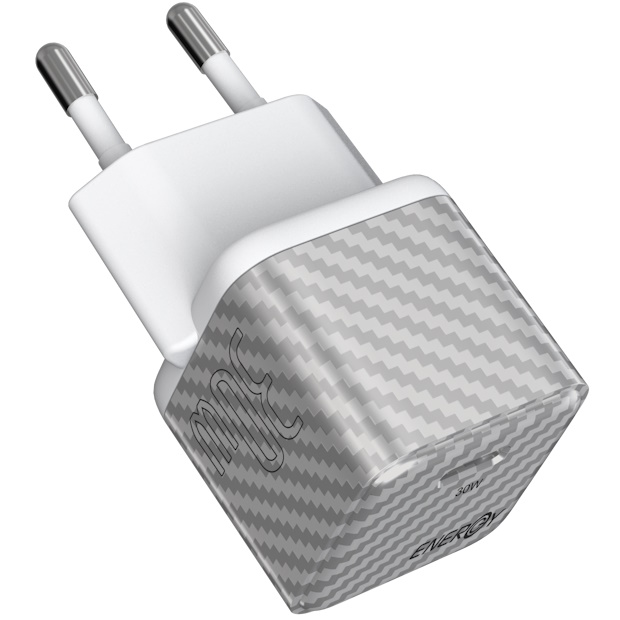 ראש מטען 30W כולל כבל Energy Type C To C &lrm;Carbon GaN Nano כסף
