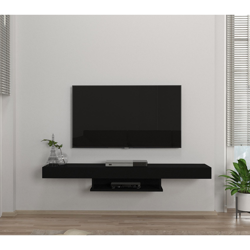 מזנון טלוויזיה צף כולל יחידת מדפים לתלייה Homax &lrm;אלברס שחור