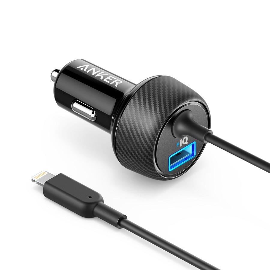 מטען כפול לרכב עם כבל Anker Lightning &lrm;Elite Usb port 24W A2214H11