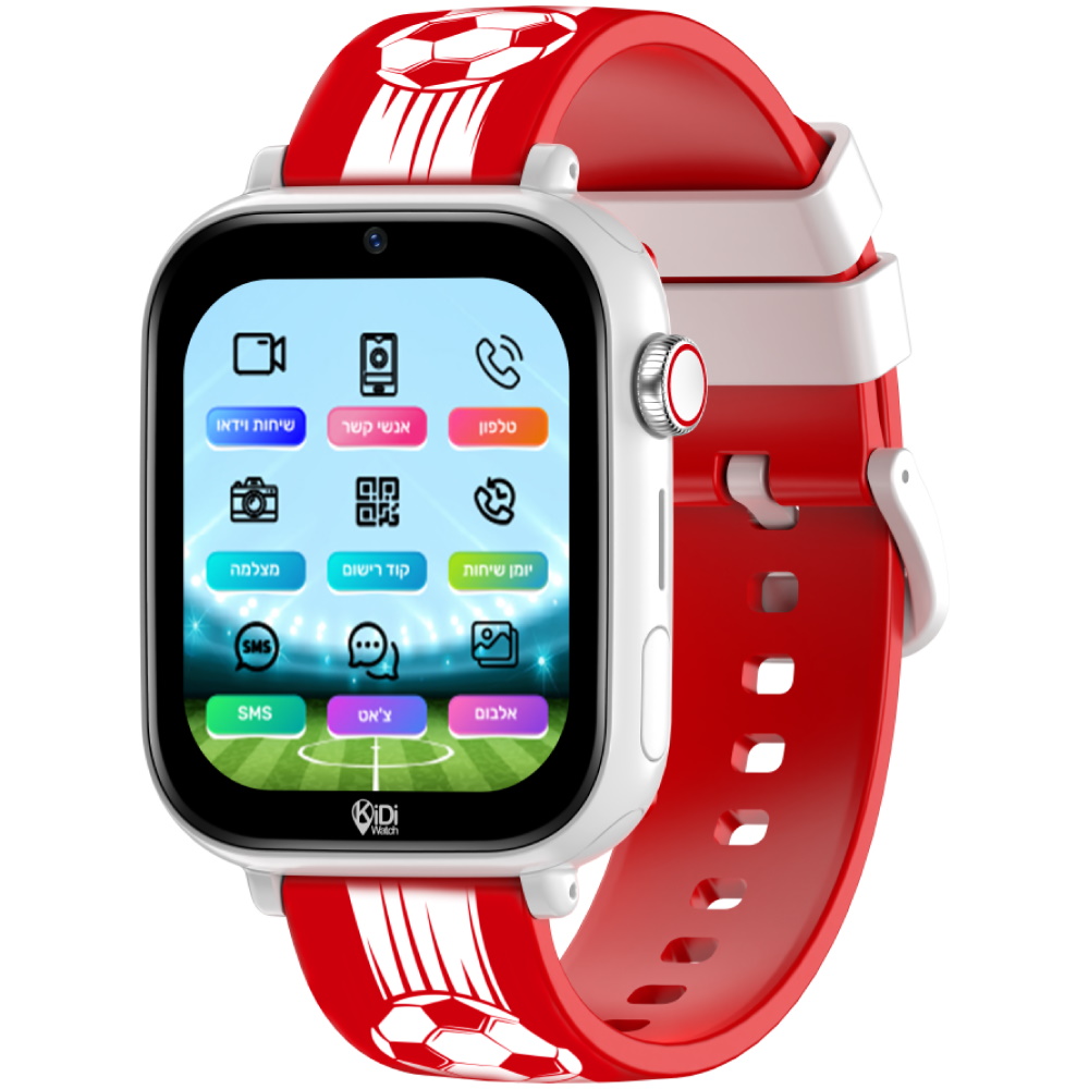 שעון חכם לילדים כולל סים מובנה Kidiwatch &lrm;כדורגל אדום לבן