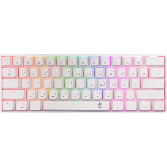 מקלדת מכנית מיני אלחוטית כולל תאורת Dragon RGB &lrm;GPDRA-MMK61 לבן