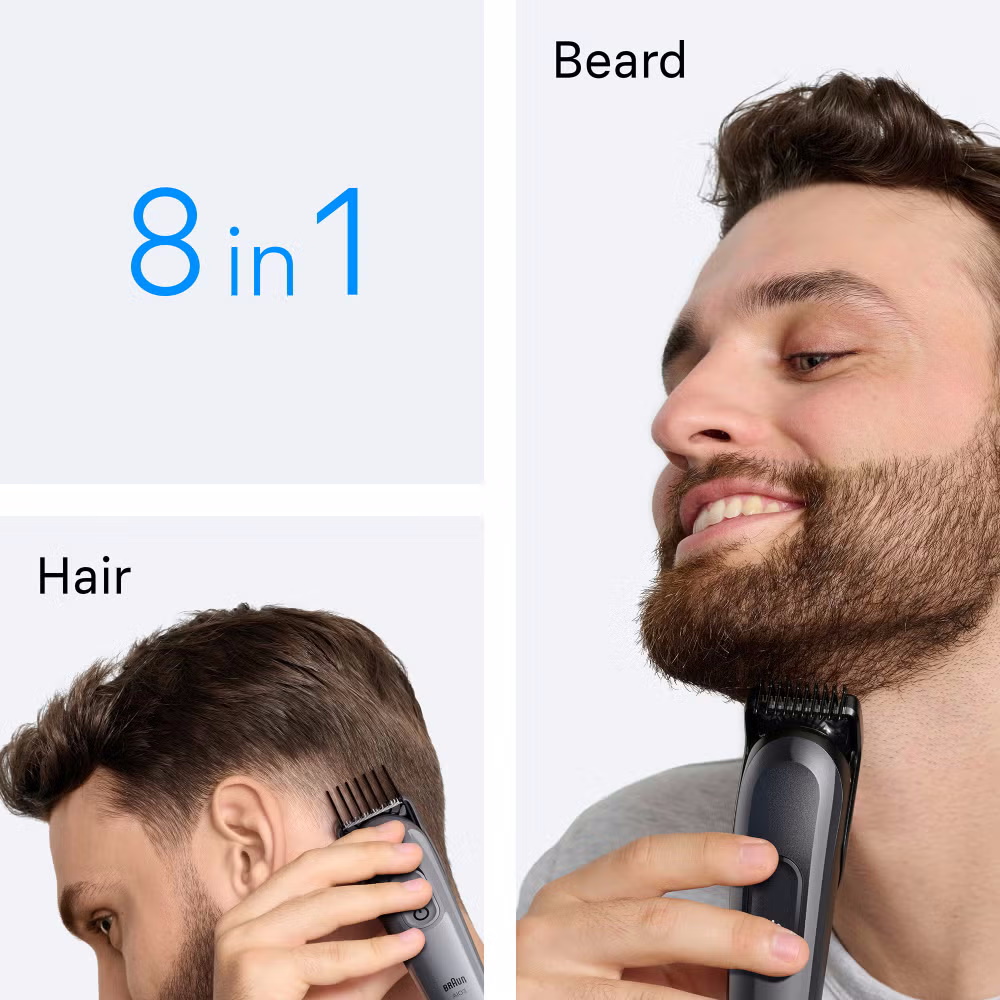 מכונת תספורת ועיצוב זקן נטענת 8 ב-1 braun