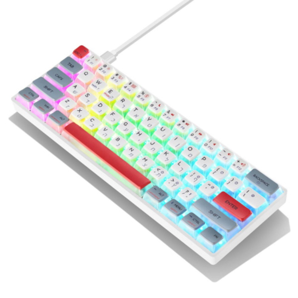 מקלדת מכאנית קומפקטית חוטית כולל תאורת SKYLOONG RGB &lrm;GK-61-PRO-White G/R Pu - אפור משולב לבן
