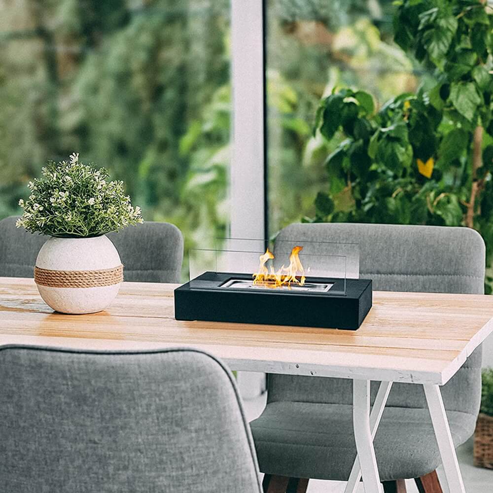 קערית אש שולחנית אתנול מלבנית עשויה זכוכית s.patio 35x18x14