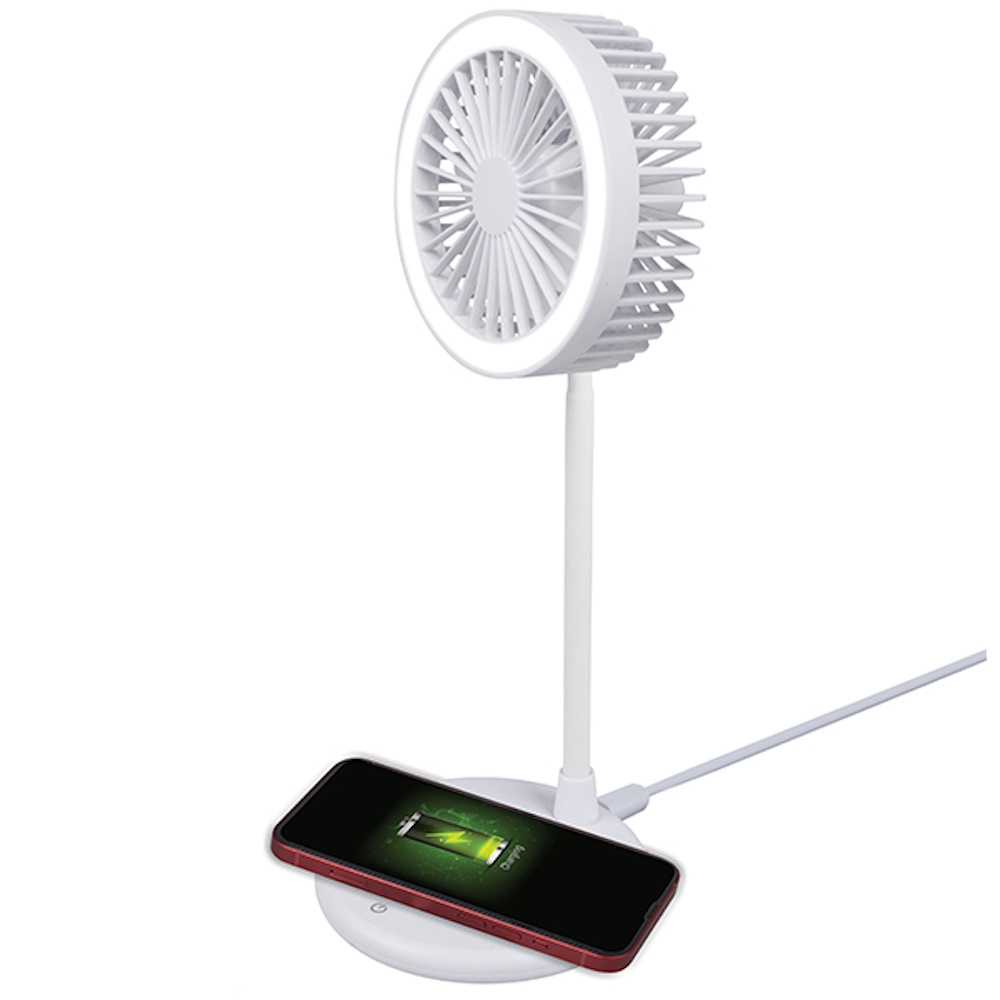 מטען אלחוטי 10W משולב מאוורר שולחני TEKNO. &lrm;4898-9 לבן