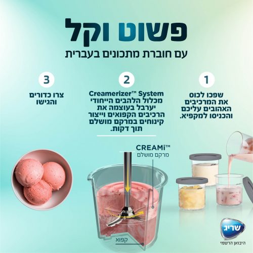 מכונת גלידה ביתית 1.4 ליטר - צג בעברית ninja