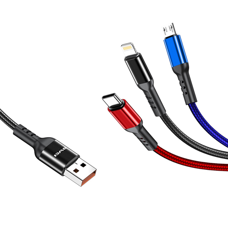 כבל טעינה 3 ב-1 type-c/lightning/m לawei usb-a