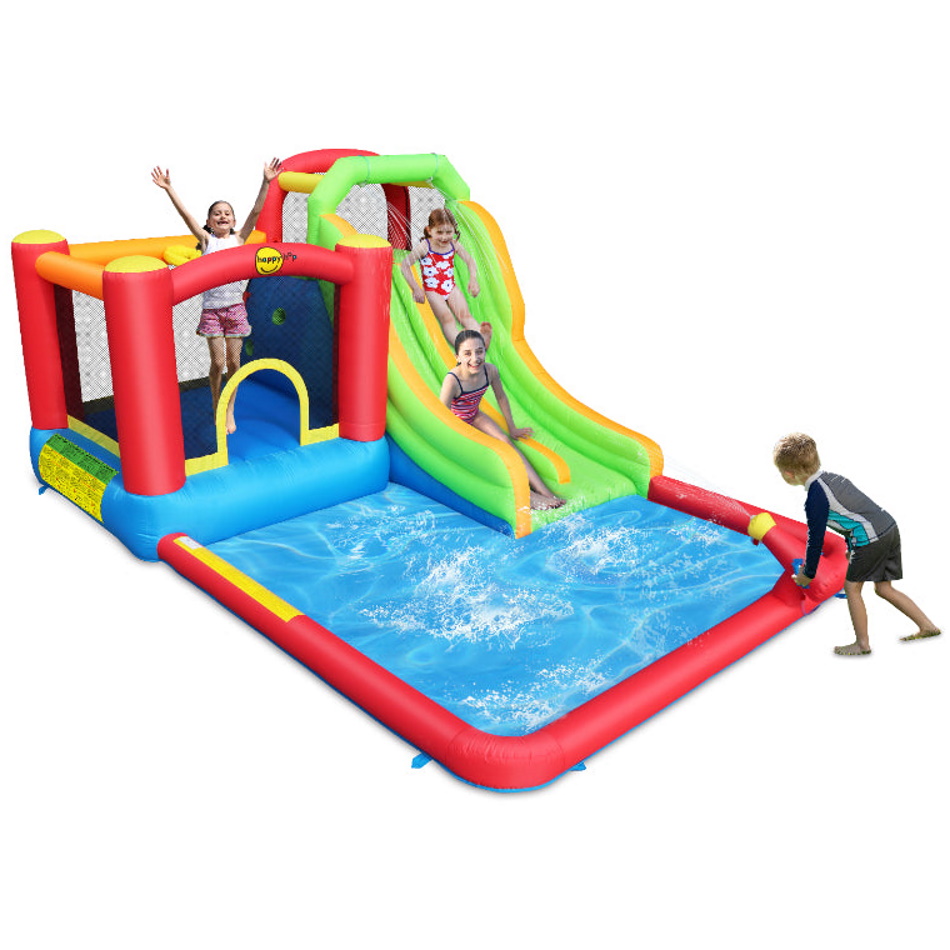 מגלשת מים כפולה משולבת מתקן קפיצה Happy Hop &lrm;9763 - Double Slide Water Fun Park