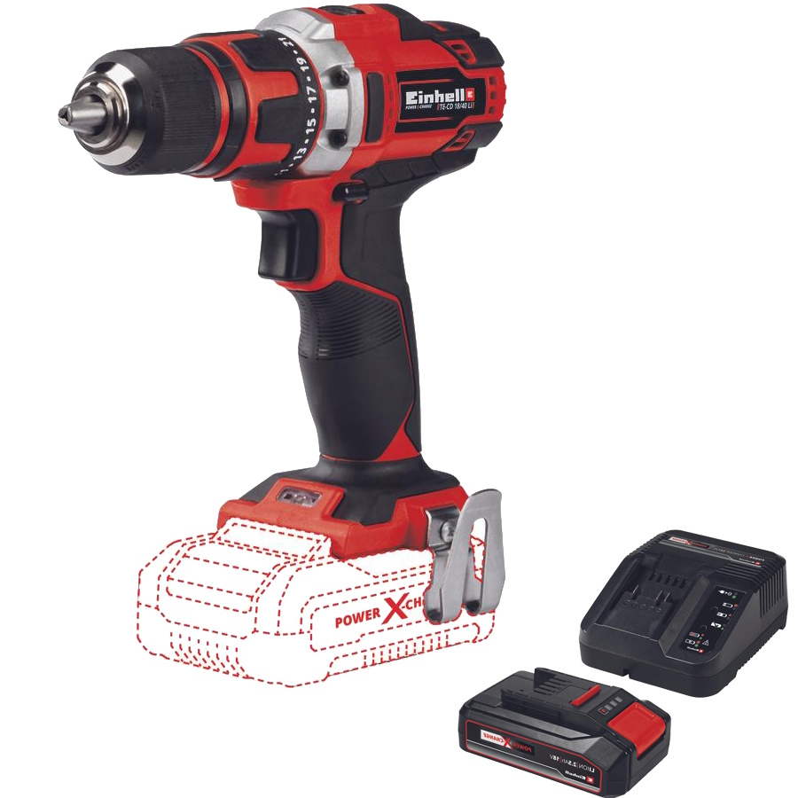 מברגה/מקדחה נטענת כולל סוללה ומטען Einhell &lrm;TE-CD 18-40 LI KIT 2.5Ah