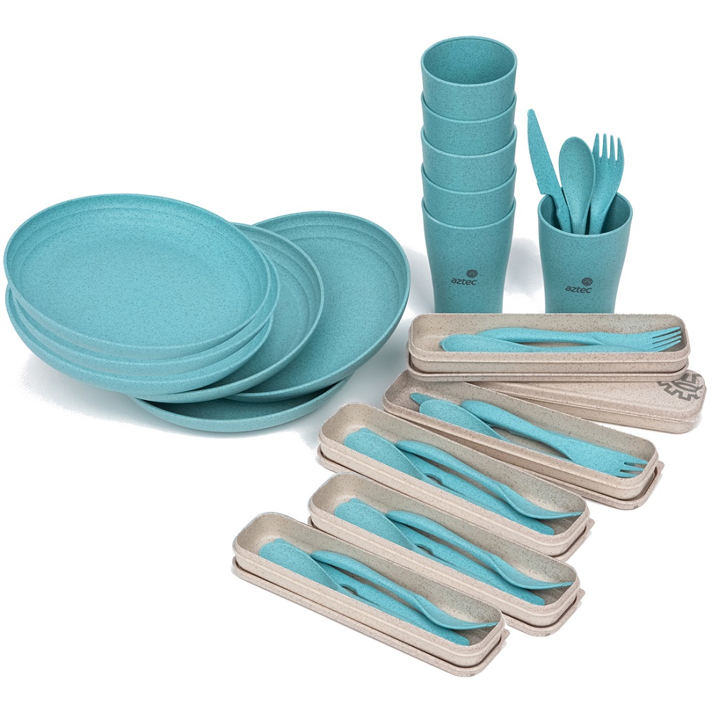 סט כלי אוכל לפיקניק רב פעמי ל-6 אנשים Aztec &lrm;Picnic Set Family טורקיז