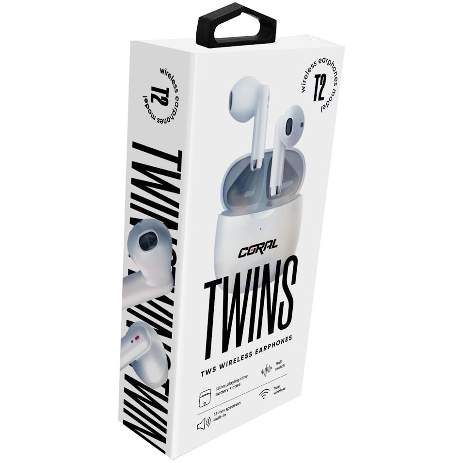 twins t2 tws bt לבן coral