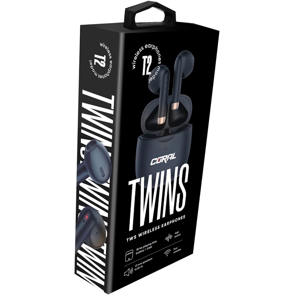 twins t2 tws bt שחור coral