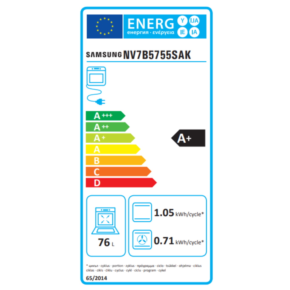 תווית אנרגיה - 5series dual cook flex simple steam nv7b5755sak samsung