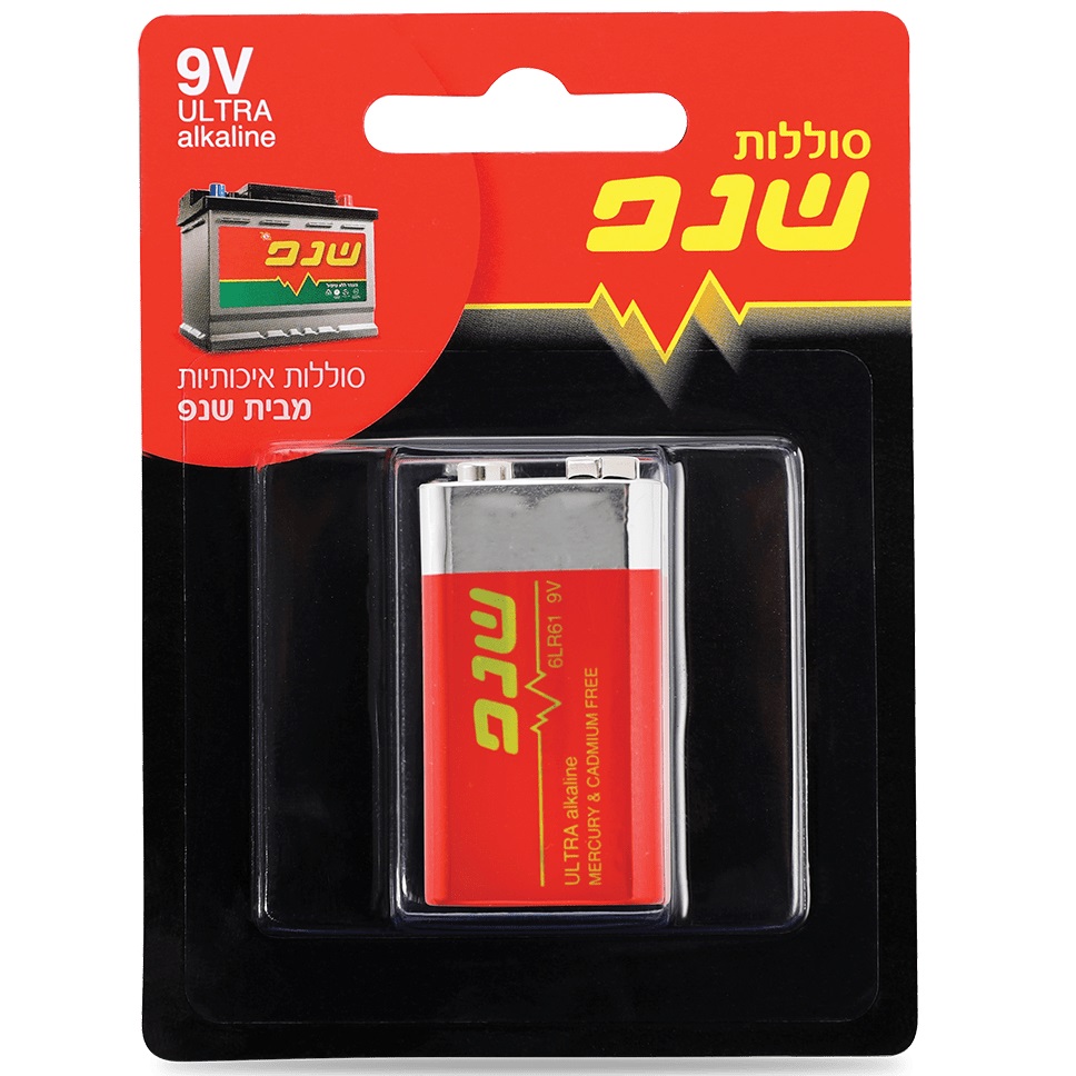 סוללה מלבנית אלקליין Schnapp 9V &lrm;23806