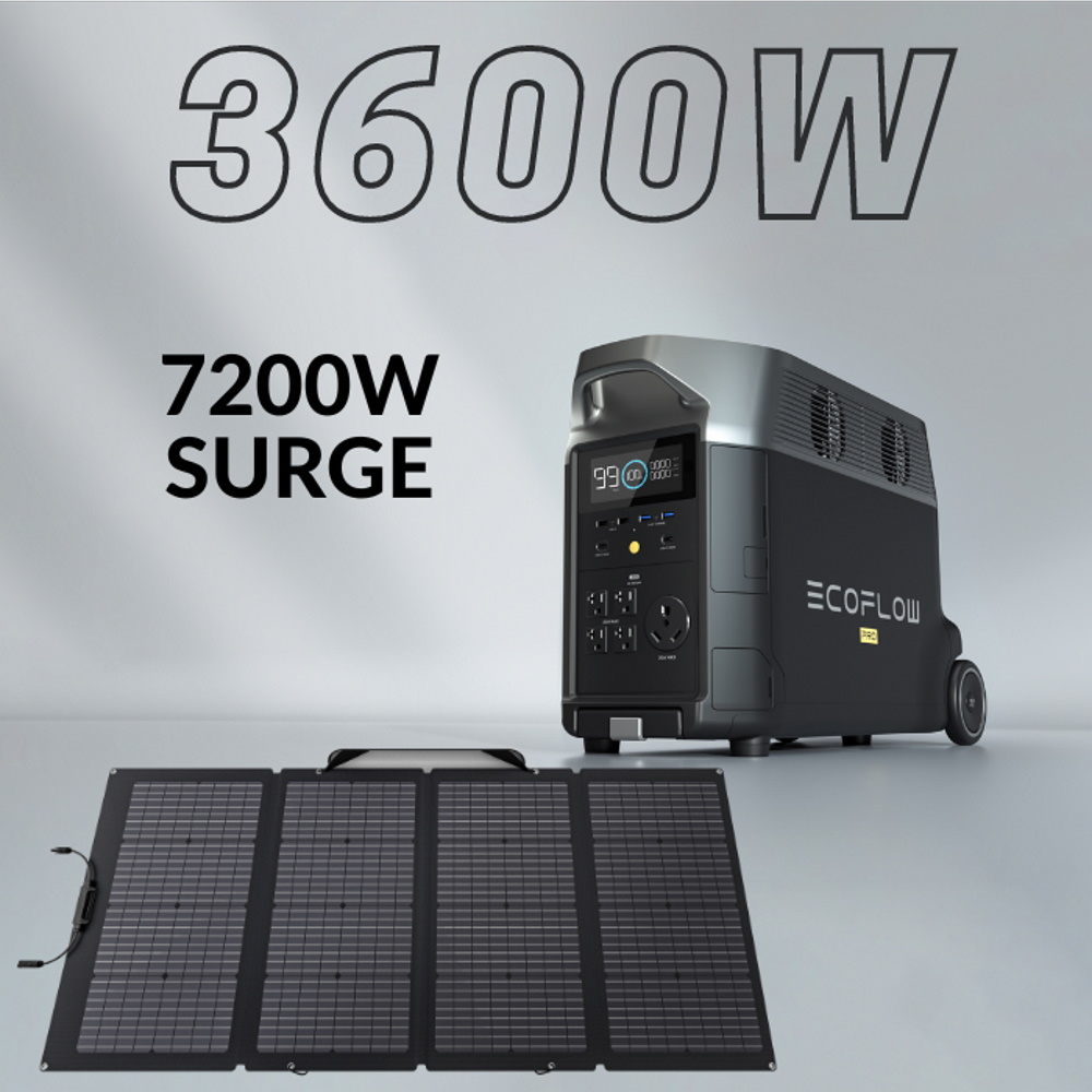 סט תחנת כוח ניידת 3600wh כולל פאנל סולארי מתקפל ecoflow 400w