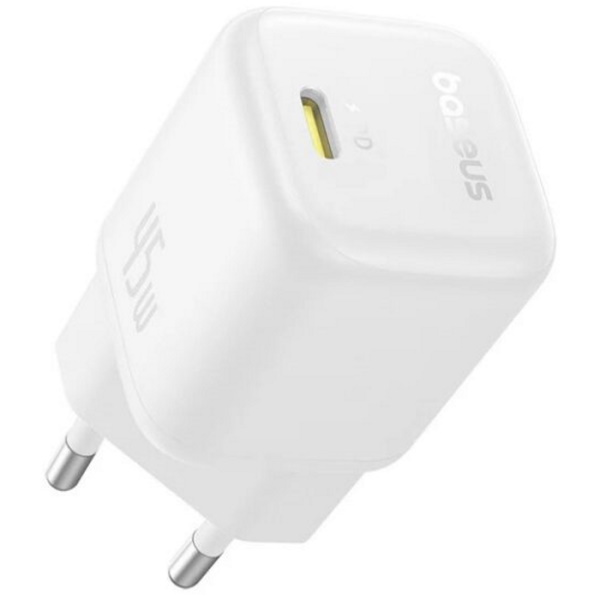מטען קיר מהיר Baseus USB-C &lrm;PicoGo GaN Fast Charger 1C 45W EU Moon White