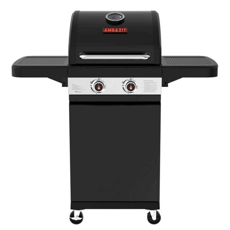 גריל גז 2 מבערים כולל שני מדפי צד מתקפלים Amgazit &lrm;Red Heat 34070