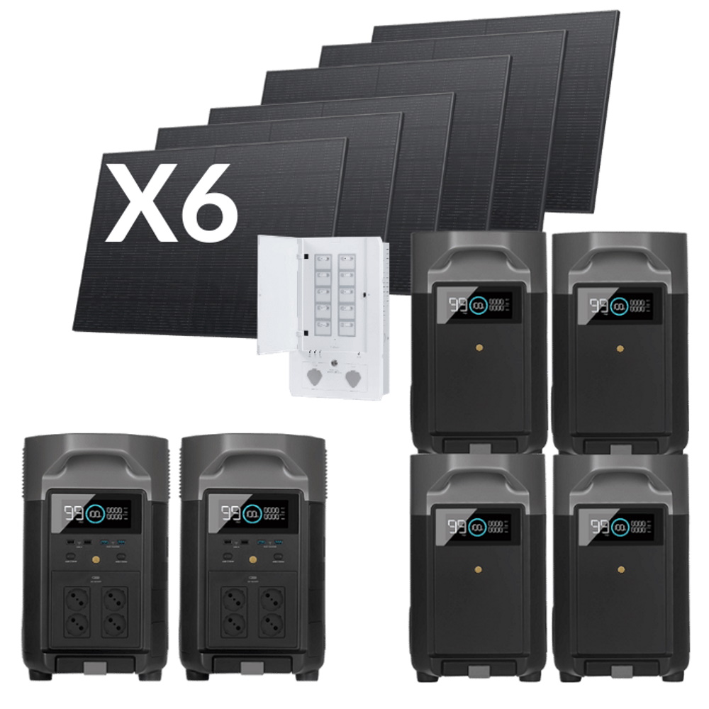 סט 2 תחנות כוח ניידות 3600Wh כולל 6 פאנלים סולאריים 540W,פאנל חכם ו-4 סוללות הרחבה Ecoflow &lrm;EFDPRO2EBX2EFH23240