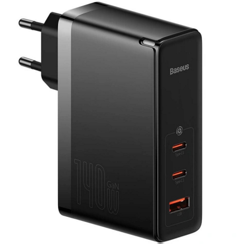 מטען קיר 140W כולל 3 כניסות Baseus 2XUSB-C + 1XUSB &lrm;GaN5 Pro Fast Charger
