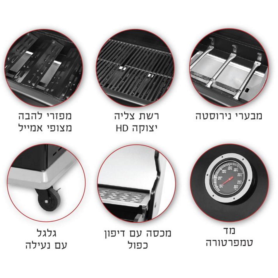 גריל גז 2 מבערים כולל שני מדפי צד מתקפלים amgazit