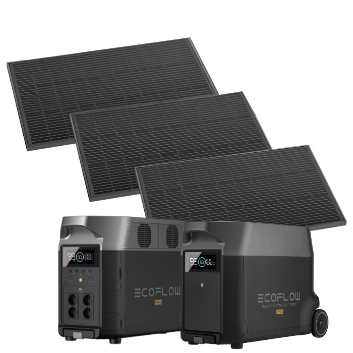 סט תחנת כוח ניידת 3600Wh כולל סוללת הרחבה ו-3 פאנלים סולארים Ecoflow 540W &lrm;EF DELTA PRO +1EB + 1620FIX