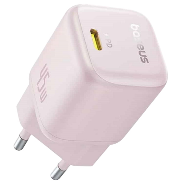מטען קיר מהיר Baseus USB-C &lrm;PicoGo GaN Fast Charger 1C 45W EU Baby Pink
