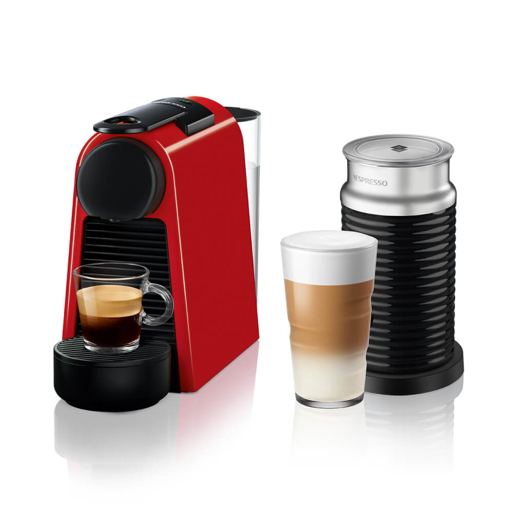 סרטון - מכונת קפה ומקציף nespresso  נספרסו  essenza mini d30re אדום