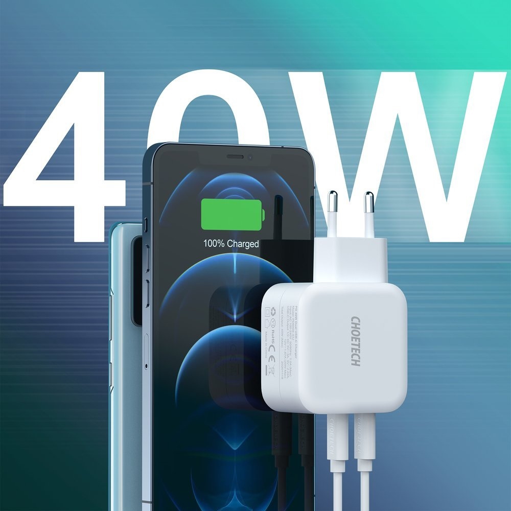 תמונה של ראש מטען כפול מהיר 40w - שתי יציאות choetech pd