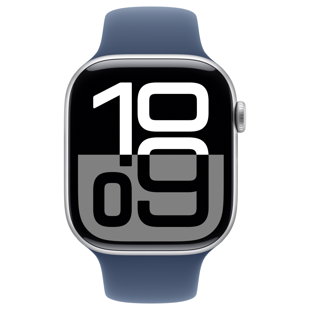 watch series 10 gps + cellular 46mm - silver aluminium case with denim sport band - s/m apple
