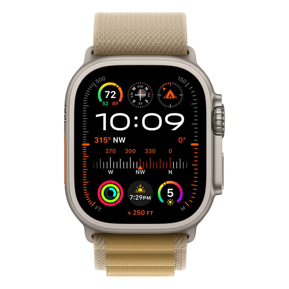 apple watch ultra 2 gps + cellular 49mm - natural titanium case with tan alpine loop - medium יבואן רשמי apple