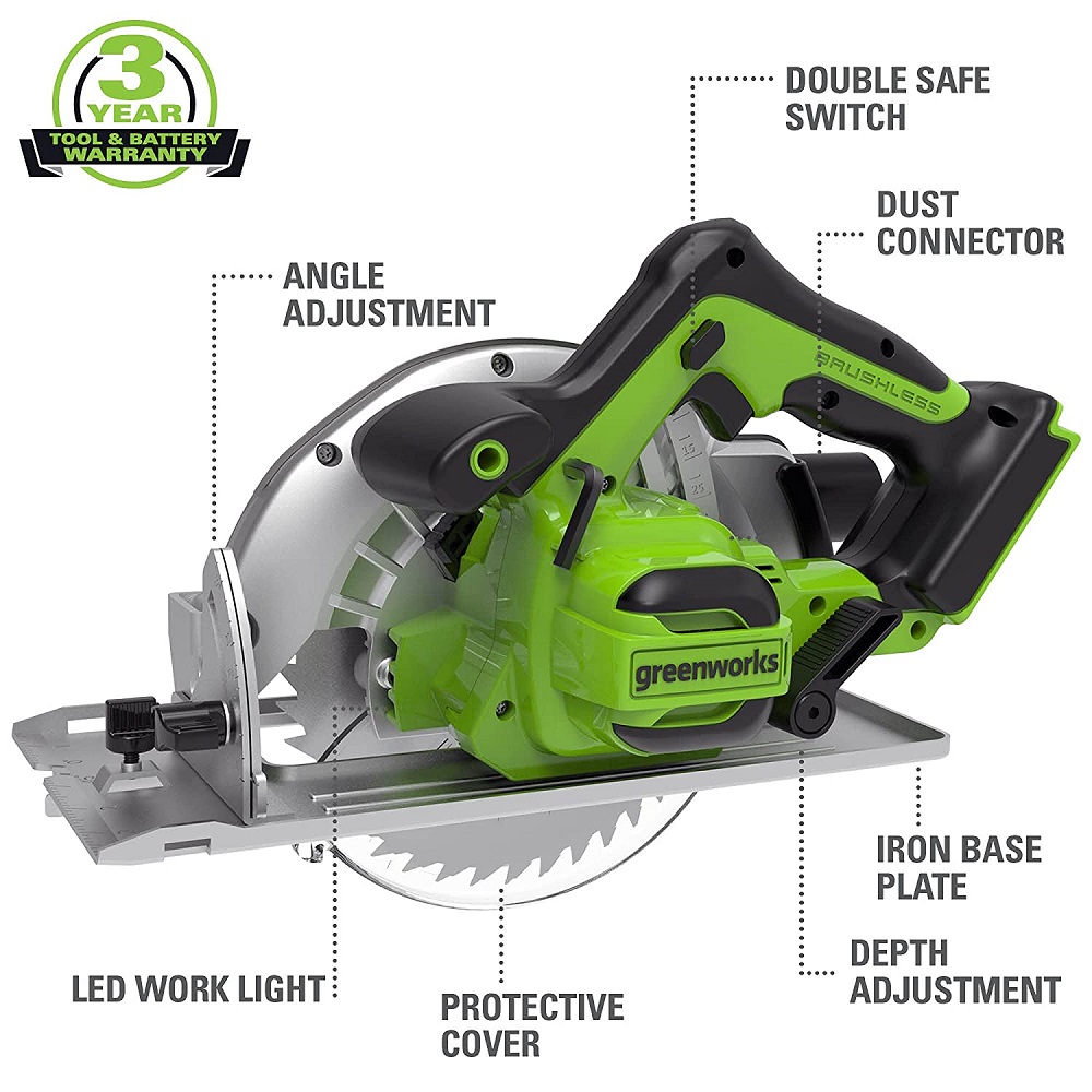 תמונה של מסור עגול חשמלי 7.25 185 ממ 24v גוף בלבד greenworks