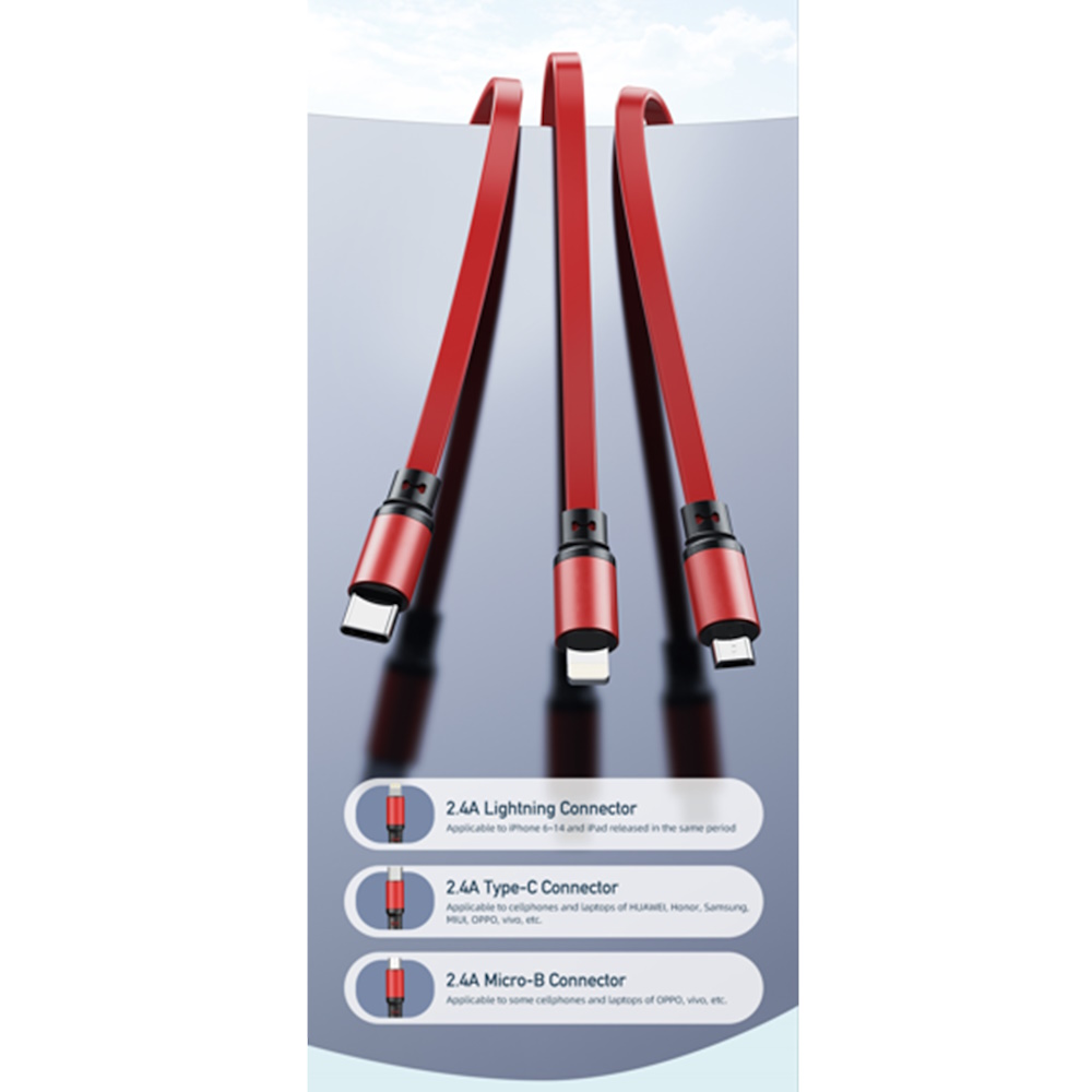 תמונה של כבל 3 ב-1 type-c/lightning/micro ל awei usb-a