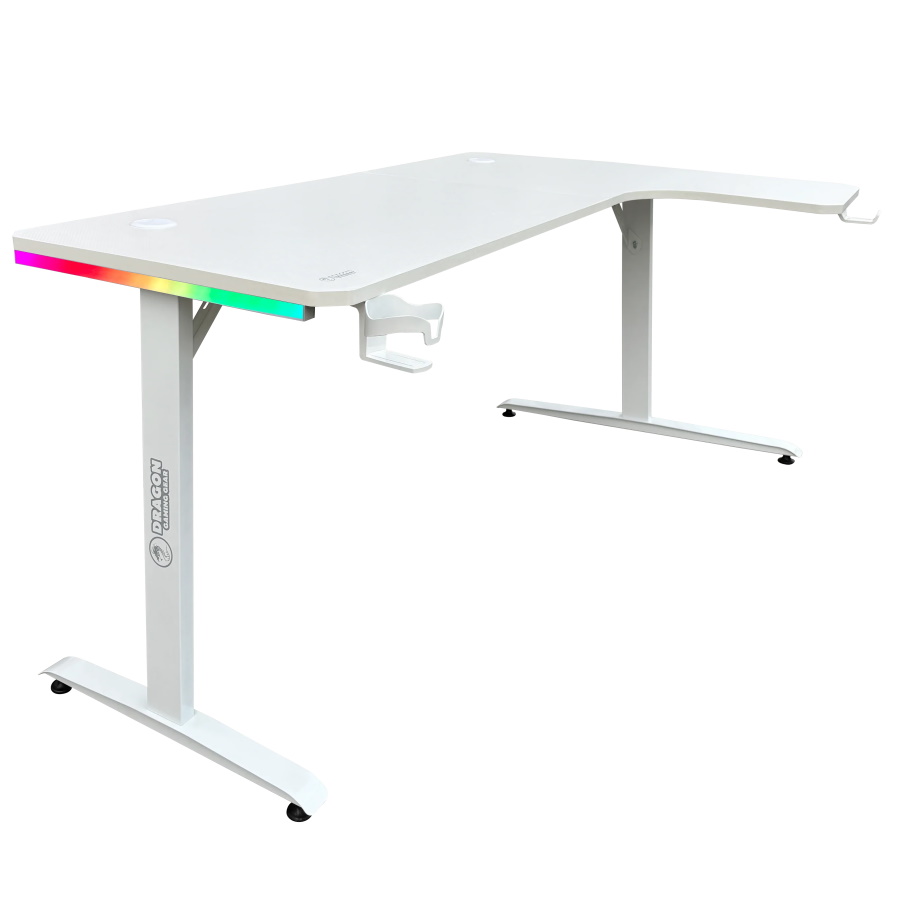שולחן גיימינג פינתי ימין כולל תאורה Dragon Smart Tech RGB &lrm;TL ימין לבן
