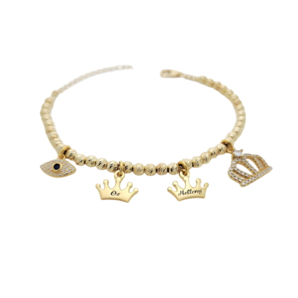 צמיד כתרים כולל חריטת שם BL jewelry &lrm;כתרים - ציפוי זהב
