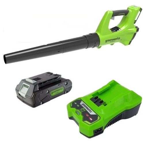 מפוח עלים חשמלי 24V כולל סוללה 2Ah ומטען מהיר Greenworks &lrm;99706-6