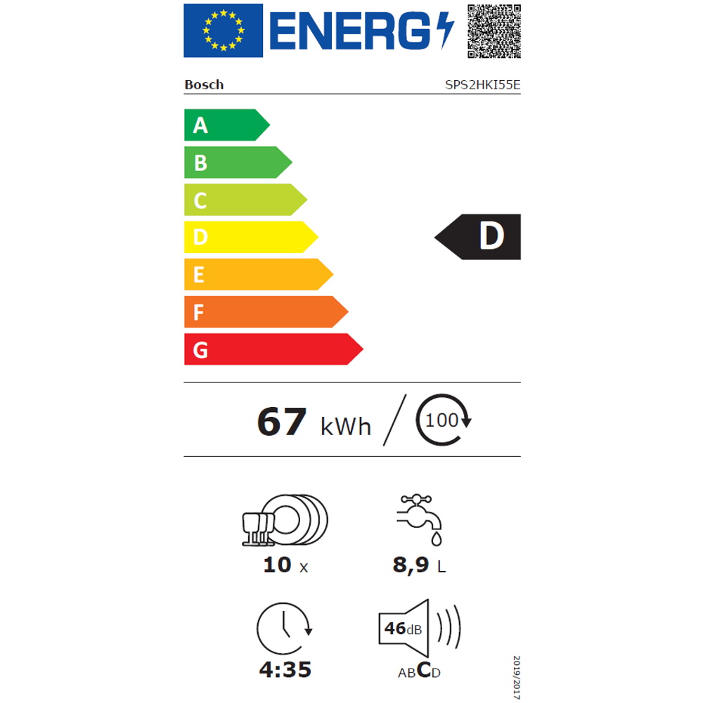 תווית אנרגיה - serie 2 sps2hki55e bosch
