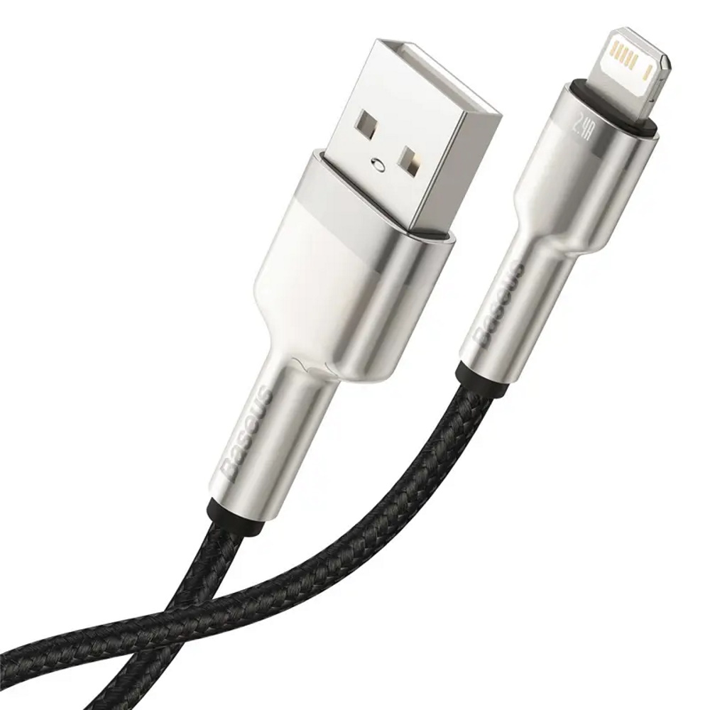 cafule series metal data cable usb to ip 2.4a 1m שחור baseus