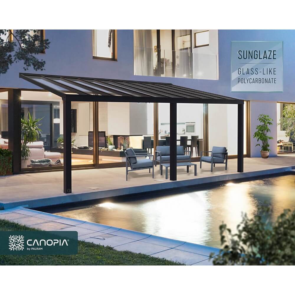 פרגולה אלומיניום 3.4X7.3 כולל קירוי שקוף Canopia &lrm;Stockholm אפור 3.4X7.3