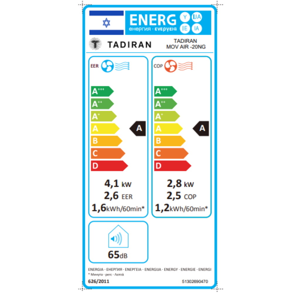 תווית אנרגיה - move air 20ng tadiran