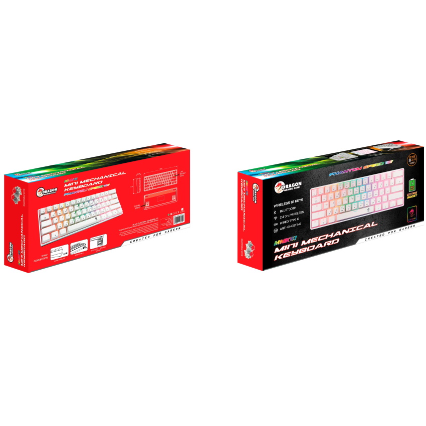 מקלדת מכנית מיני אלחוטית כולל תאורת dragon rgb