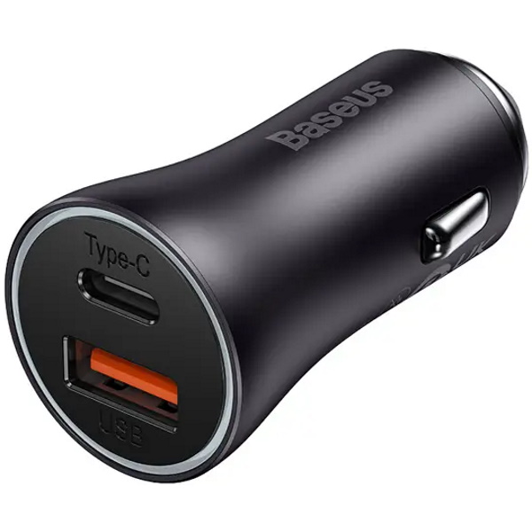 מטען לרכב Baseus &lrm;Golden Contactor Max Dual Car Charger U+C 60W Gray
