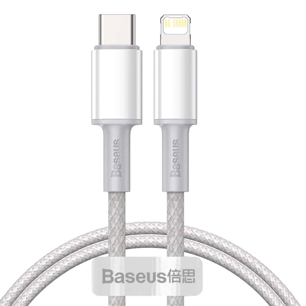 כבל Baseus USB-C TO Lightning &lrm;High Density Braided Type-C-iPhone PD 20W 2m לבן
