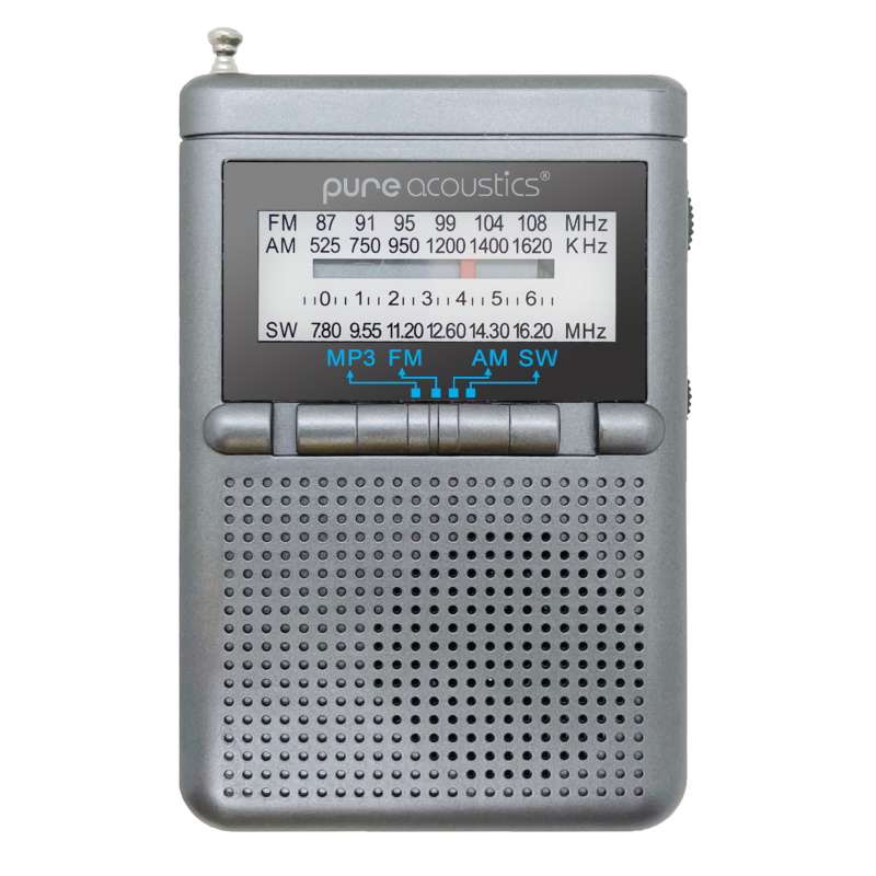 רדיו AMFM נייד עם סוללה נטענת וכניסת Pure Acoustics USB &lrm;RD-25-GRAY