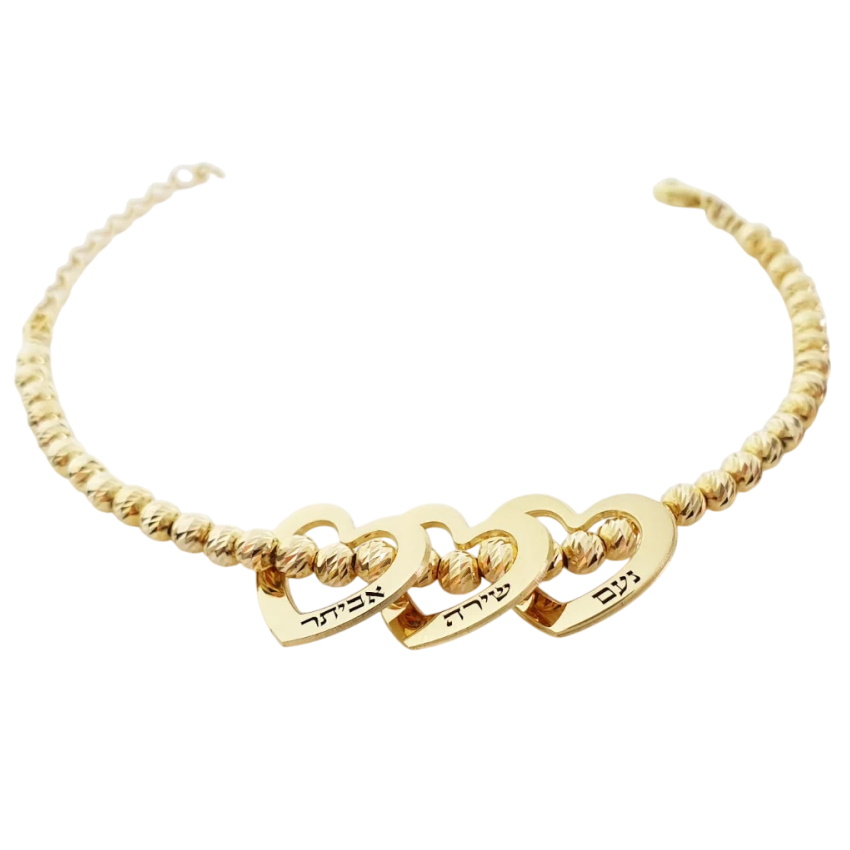 צמיד חרוזים תליוני לב חלולים BL jewelry &lrm;חרוזים - ציפוי זהב